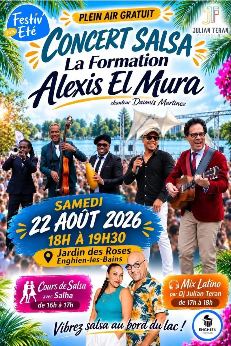 Affiche Concert Salsa au Festiv'Été d'Enghien-les-Bains, samedi 22 août 2026 au Jardin des Roses, avec Julian Teran Production