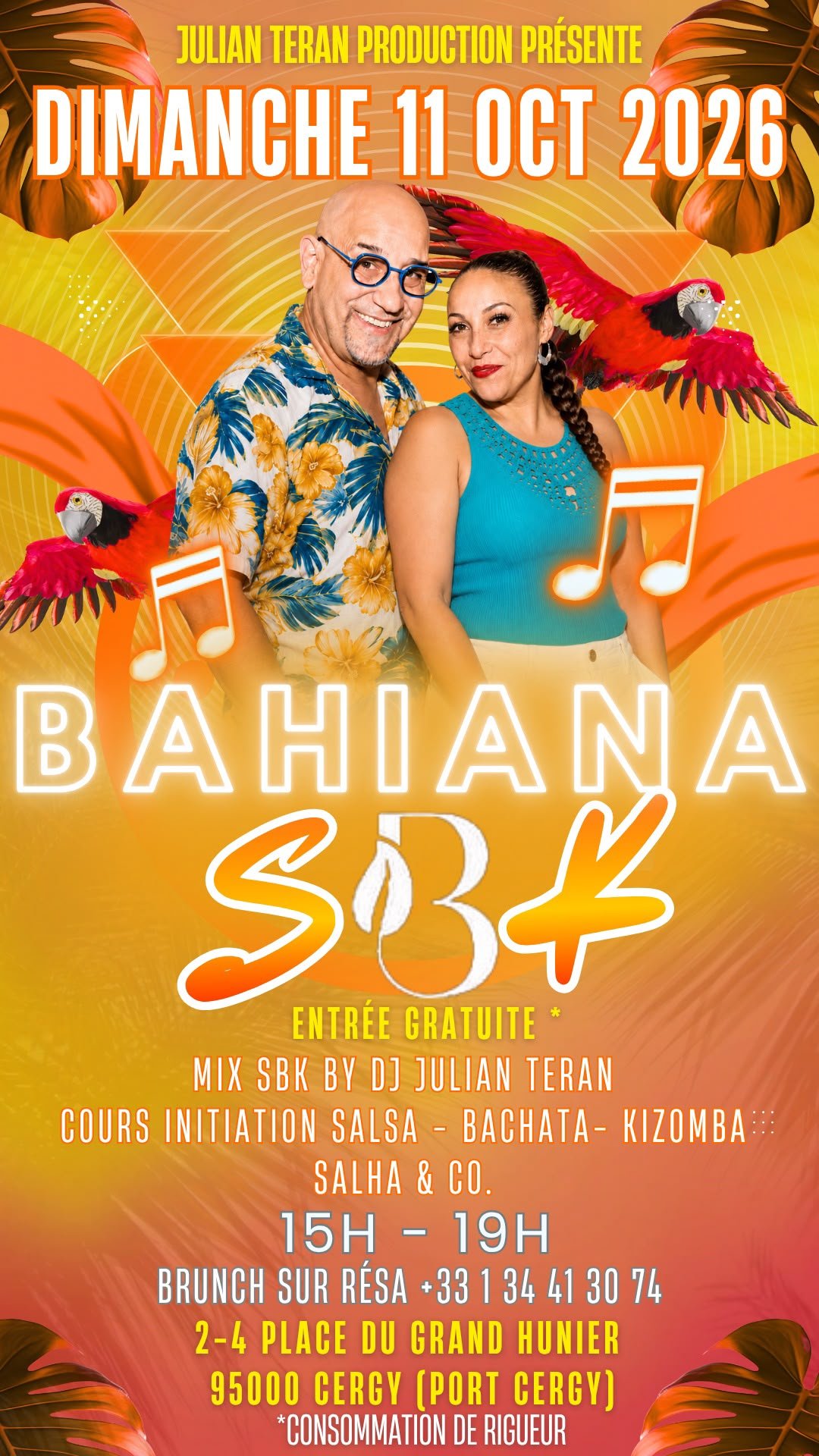 Affiche La Bahiana SBK, mensuelle salsa bachata kizomba au Bahiana Café à Cergy, dimanche 11 octobre 2026